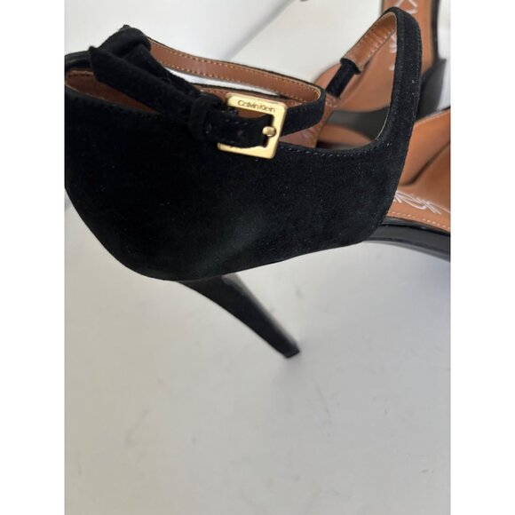 Calvin Klein Heels 8.5 Suede Patent Leather Strap Quiet Luxury Boss Babe Preppy - Picture 13 of 13